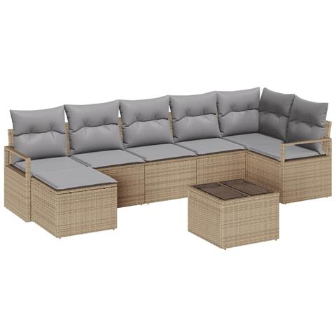 Set di divani da giardino  8 pezzi con cuscini neri in polirattan, Divano da giardino  2 posti con cuscini beige in polirattan - Foto 1