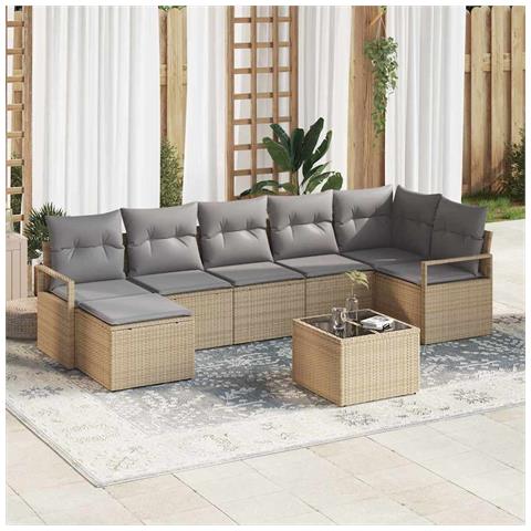 Set di divani da giardino  8 pezzi con cuscini neri in polirattan, Divano da giardino  2 posti con cuscini beige in polirattan - Foto 2