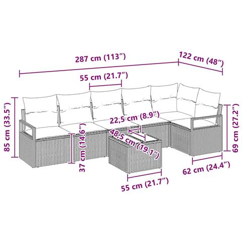 Set Divano da Giardino  7 Pezzi con Cuscini Grigio Polyrattan, Divano da Giardino  2 Posti con Cuscini Grigio Polyrattan - Foto 9