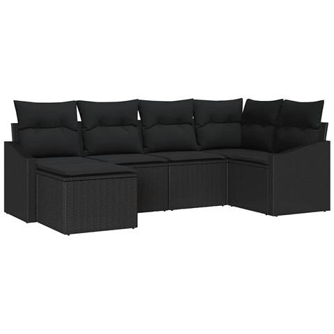 Set Divano da Giardino a 6 Pezzi con Cuscini Nero Polyrattan - Foto 1