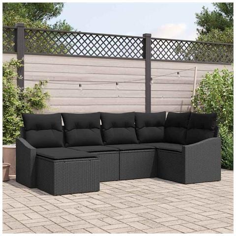Set Divano da Giardino a 6 Pezzi con Cuscini Nero Polyrattan - Foto 2