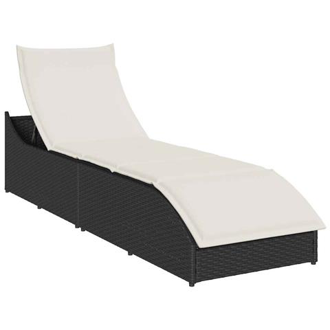 Lettino Prendisole Pieghevole con Cuscino e Portaoggetti Nero - Foto 1