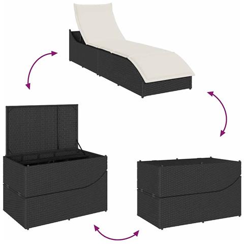 Lettino Prendisole Pieghevole con Cuscino e Portaoggetti Nero - Foto 9