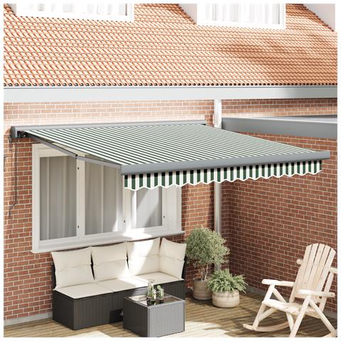 Tenda Retrattile Automatica Verde e Bianca 350x250 cm, Tessuto di Sostituzione per Tenda  3.5x2.5 m Verde e Bianca - Foto 2