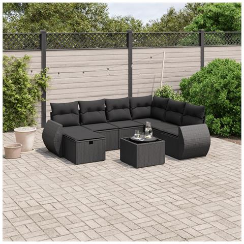 Set Divani da Giardino con Cuscini 8 pz Nero in Polyrattan - Foto 2
