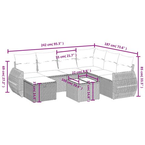 Set Divani da Giardino con Cuscini 8 pz Nero in Polyrattan - Foto 4