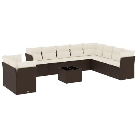 Set Divani da Giardino 11 pz con Cuscini Polyrattan Marrone - Foto 1