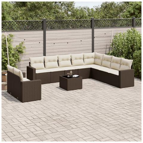 Set Divani da Giardino 11 pz con Cuscini Polyrattan Marrone - Foto 2
