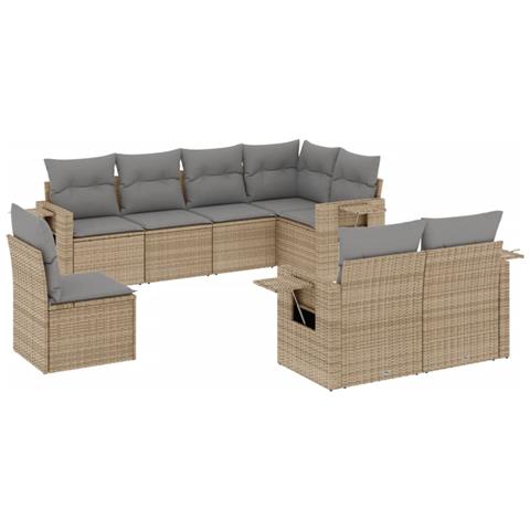 Set Divano da Giardino 8 pz con Cuscini Beige in Polyrattan - Foto 1