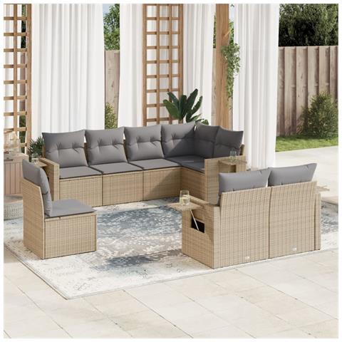 Set Divano da Giardino 8 pz con Cuscini Beige in Polyrattan - Foto 2