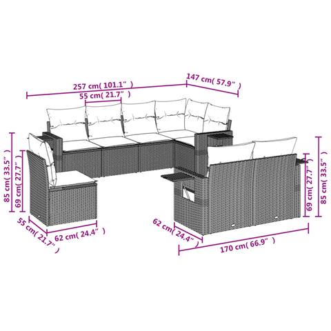 Set Divano da Giardino 8 pz con Cuscini Beige in Polyrattan - Foto 3