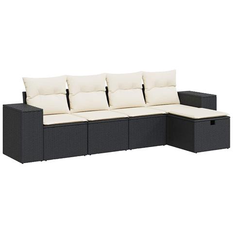 Set Divani da Giardino 5 pz con Cuscini in Polyrattan Nero - Foto 1