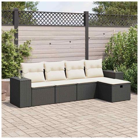 Set Divani da Giardino 5 pz con Cuscini in Polyrattan Nero - Foto 2
