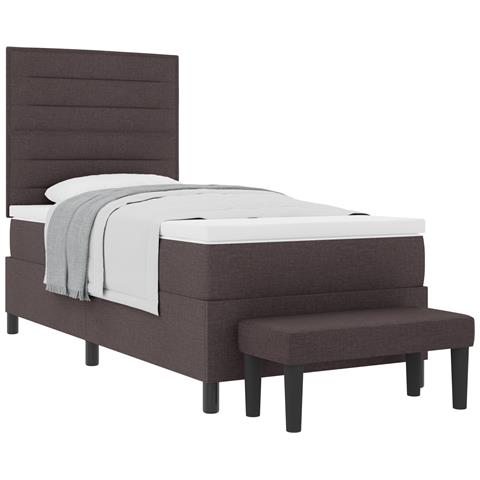 Letto Box Spring con Materasso e Panchina Marrone Scuro 90x200 cm Tessuto - Foto 1