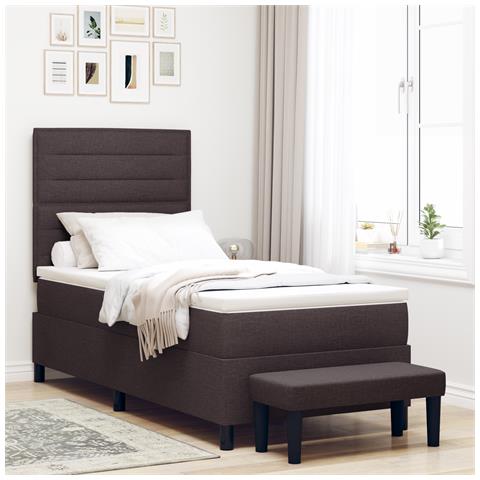 Letto Box Spring con Materasso e Panchina Marrone Scuro 90x200 cm Tessuto - Foto 2