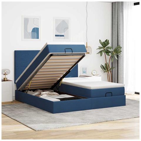 Struttura Letto Pouf con Materassi Blu 200x200 cm in Tessuto - Foto 2