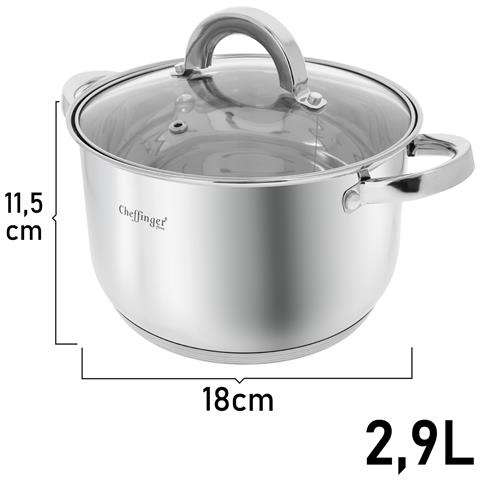 Marmitta In Acciaio Inox Con Coperchio In Vetro 18 Cm Induzione Compatibile Da 2,9 Litri, Argento - Foto 2