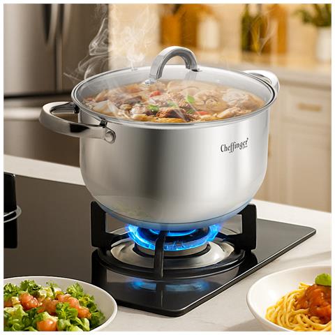 Marmitta In Acciaio Inox Con Coperchio In Vetro 18 Cm Induzione Compatibile Da 2,9 Litri, Argento - Foto 5