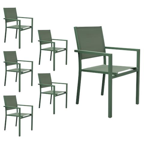 Set Di 6 Sedie In Alluminio Verde Salvia - Textilene Verde Salvia - Foto 1