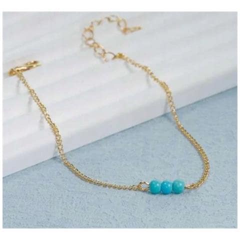 Bracciale Da Donna Dorato In Rame Decorato Con Sfere Turchesi 18-23 Cm - Foto 1