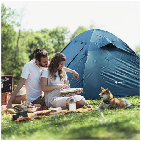 Tenda Da Campeggio Per 4 Persone Impermeabile Ultraleggera Trekking Blu - Foto 2