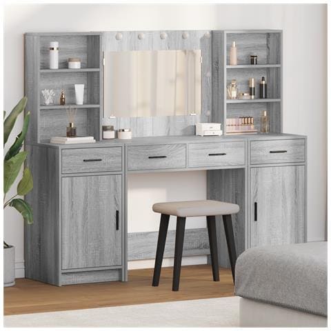 Set di Toeletta 3 Pezzi  Grigio in Legno Ingegnerizzato - Foto 2