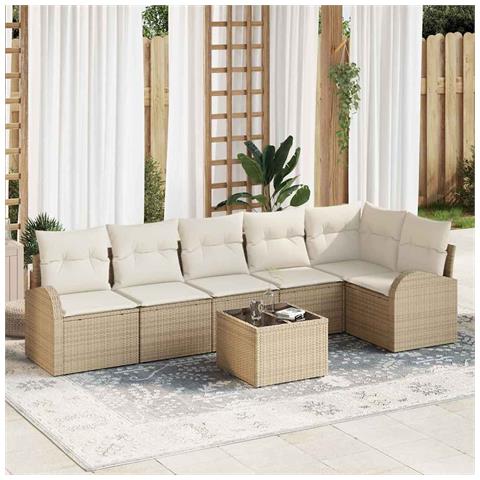 Set Divano da Giardino 7 pcs Beige e bianco Poly Rattan - Foto 2