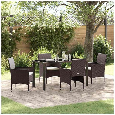 Set da Pranzo per Giardino 5 pcs Marrone Poly Rattan - Foto 2