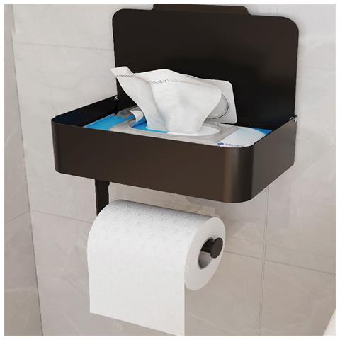 Porta Rotolo Carta Igienica Con Supporto Adesivo Per Cellulare - Ferro Nero - Foto 2
