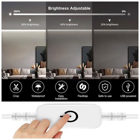 Striscia Led Neon Monocolore Dimmerabile Al Tocco Usb - Bianco Neutro 4000k Con Adesivo  4 M - Foto 2