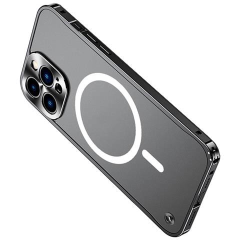 Elegante Custodia Magnetica Nera Con Bordo In Alluminio Compatibile Con Iphone 17 Pro Con Chiusura A Cavalluccio Marino - Foto 1