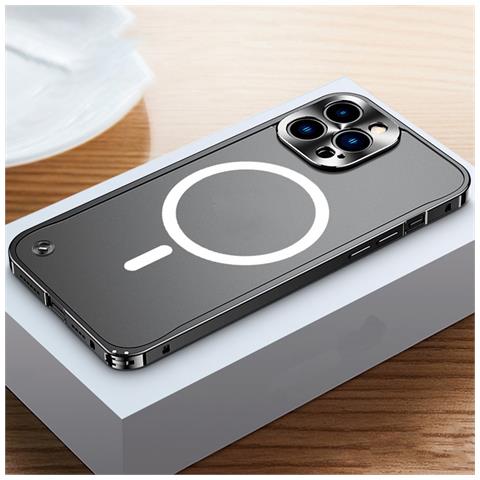 Elegante Custodia Magnetica Nera Con Bordo In Alluminio Compatibile Con Iphone 17 Pro Con Chiusura A Cavalluccio Marino - Foto 4