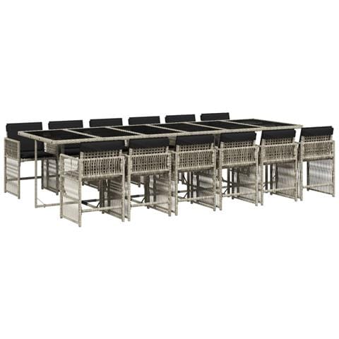Set da Pranzo da Giardino 13pz con Cuscini Grigio in Polyrattan - Foto 1