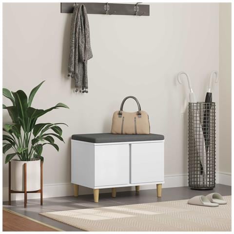 Panca per ingresso con cuscino con porta Bianco 60 x 38 x 46 cm - Foto 2