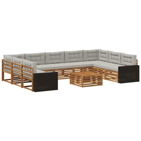Set di divani da esterno 10 pcs Naturale e Grigio Chiaro - Foto 1