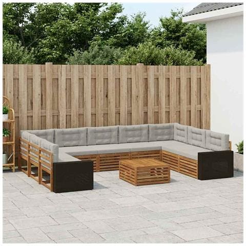 Set di divani da esterno 10 pcs Naturale e Grigio Chiaro - Foto 2