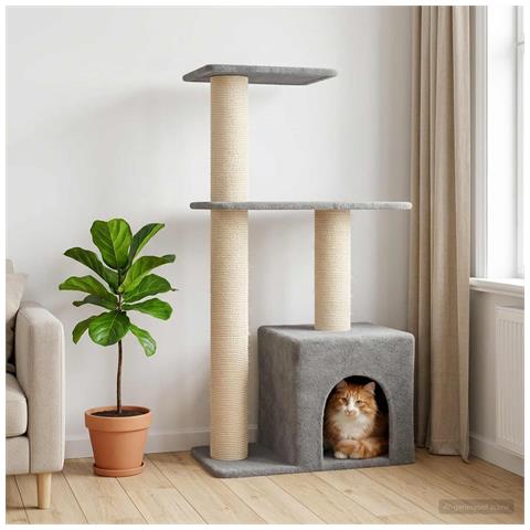 Albero per gatti con pali per graffiare in sisal Grigio Chiaro - Foto 2