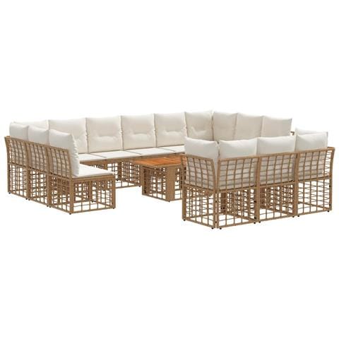 Set Divano da Giardino 14 pz Naturale e Bianco Crema polyrattan - Foto 1