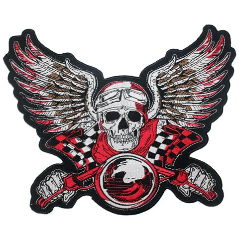 Toppa Motociclista Patch Termoadesiva Teschio Alato Rosso Nero Tessuto Moto - Foto 1