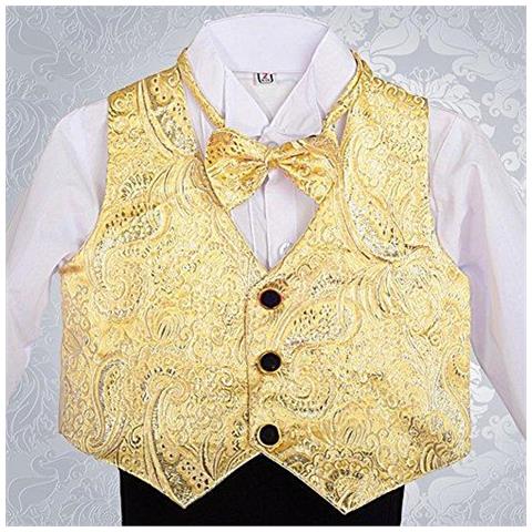 Lito Angeli Neonati Jacquard Gilet 5 Pezzi Vestito Convenzionale Smoking Con Coda Abito Da Cerimonia Outfit Size 12-18 Mesi Nero Oro - Foto 4