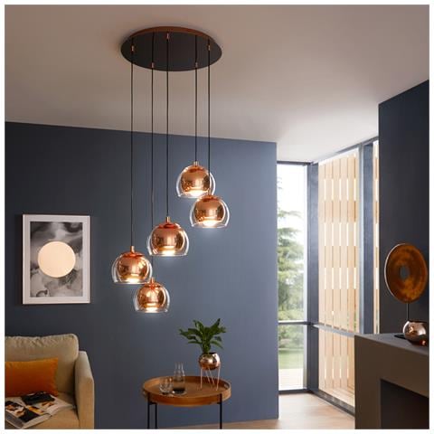 Lampadario Contemporaneo Rocamar 1 5 Luci Acciaio Rame - Foto 1