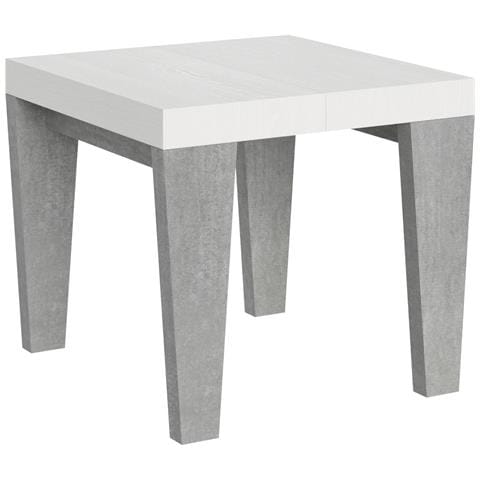 Tavolo Allungabile 90x90/246 Cm Spimbo Mix Piano Bianco Frassino - Gambe Noce - Bianco Frassino /cemento - Foto 5
