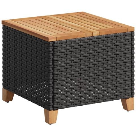Tavolo Da Giardino Nero 45x45x37cm In Polyrattan E Legno Acacia - Foto 2