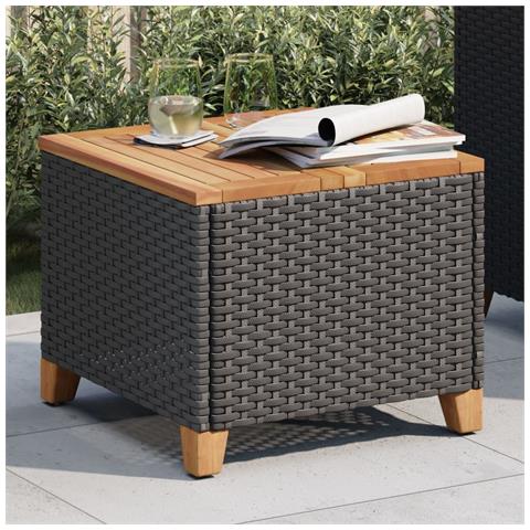 Tavolo Da Giardino Nero 45x45x37cm In Polyrattan E Legno Acacia - Foto 3