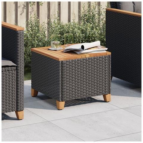 Tavolo Da Giardino Nero 45x45x37cm In Polyrattan E Legno Acacia - Foto 1