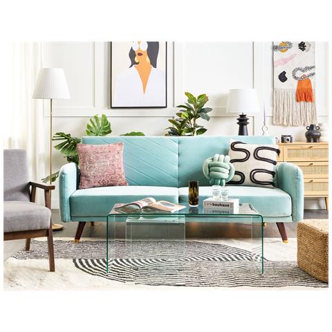 Divano Letto 3 Posti Senja Velluto Azzurro - Foto 1