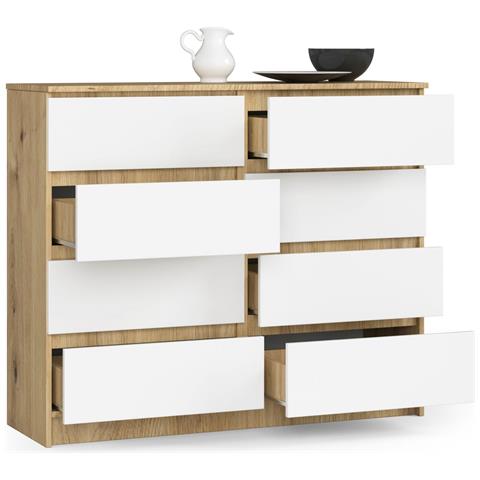 Cassettiera K120, 8 cassetti, 120x40x99 cm, Colore Quercia Artisan e Bianco - Foto 2