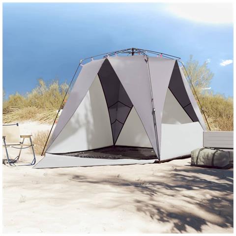 Tenda Da Spiaggia 4 Persone Grigio Rilascio Rapido Impermeabile - Foto 3