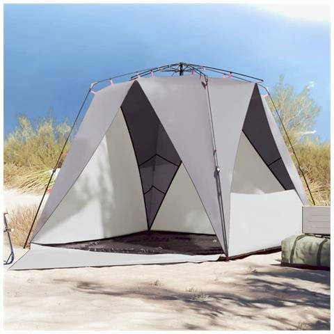 Tenda Da Spiaggia 4 Persone Grigio Rilascio Rapido Impermeabile - Foto 1