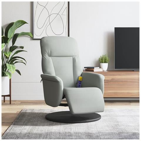 Poltrona Reclinante Massaggio Poggiapiedi Grigio Chiaro Velluto - Foto 8